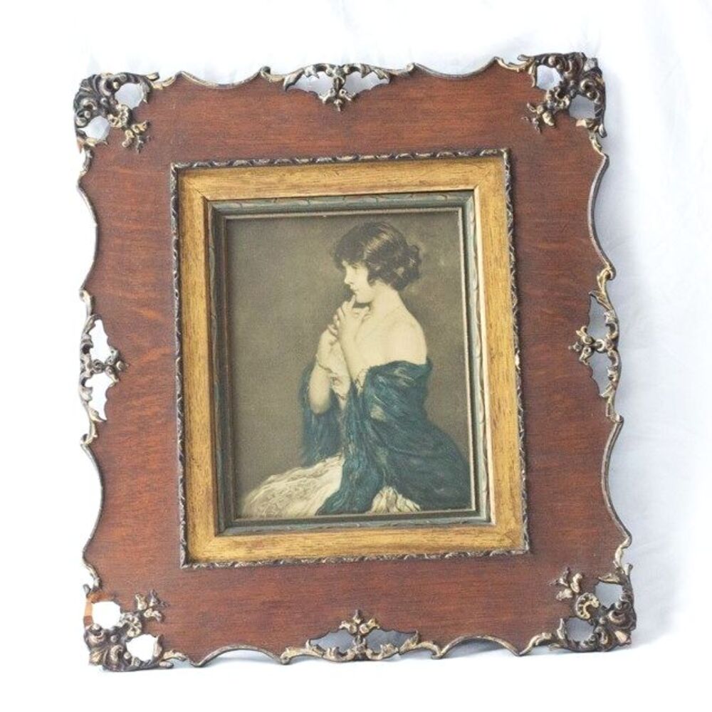 Antique Victorian Ornate Gilt Gesso Wood Frame Gabriel Nicolet Lithograph 18x16